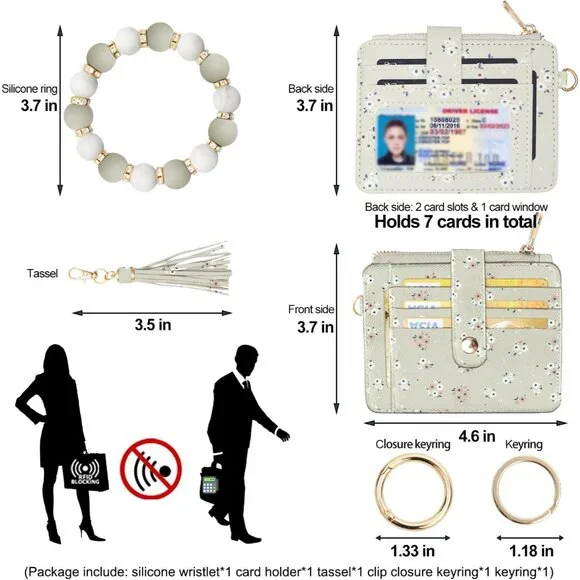 Silicone Wallet Wristlet Keychain RFID ID Window Slim Purse Women Gift - Picture 2 of 7